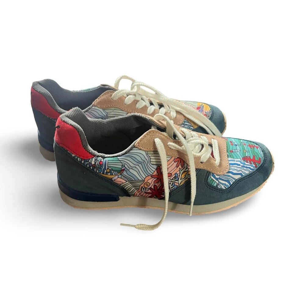 inkkas Multicolor Athletic Sneakers with Teal, Red, Cream Accents